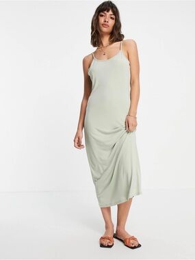Vila Cami Slip Midi Dress in Sage